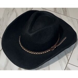 House of Harlow 1960 Black Wool Western Hat Studded Leather Band Fedora
